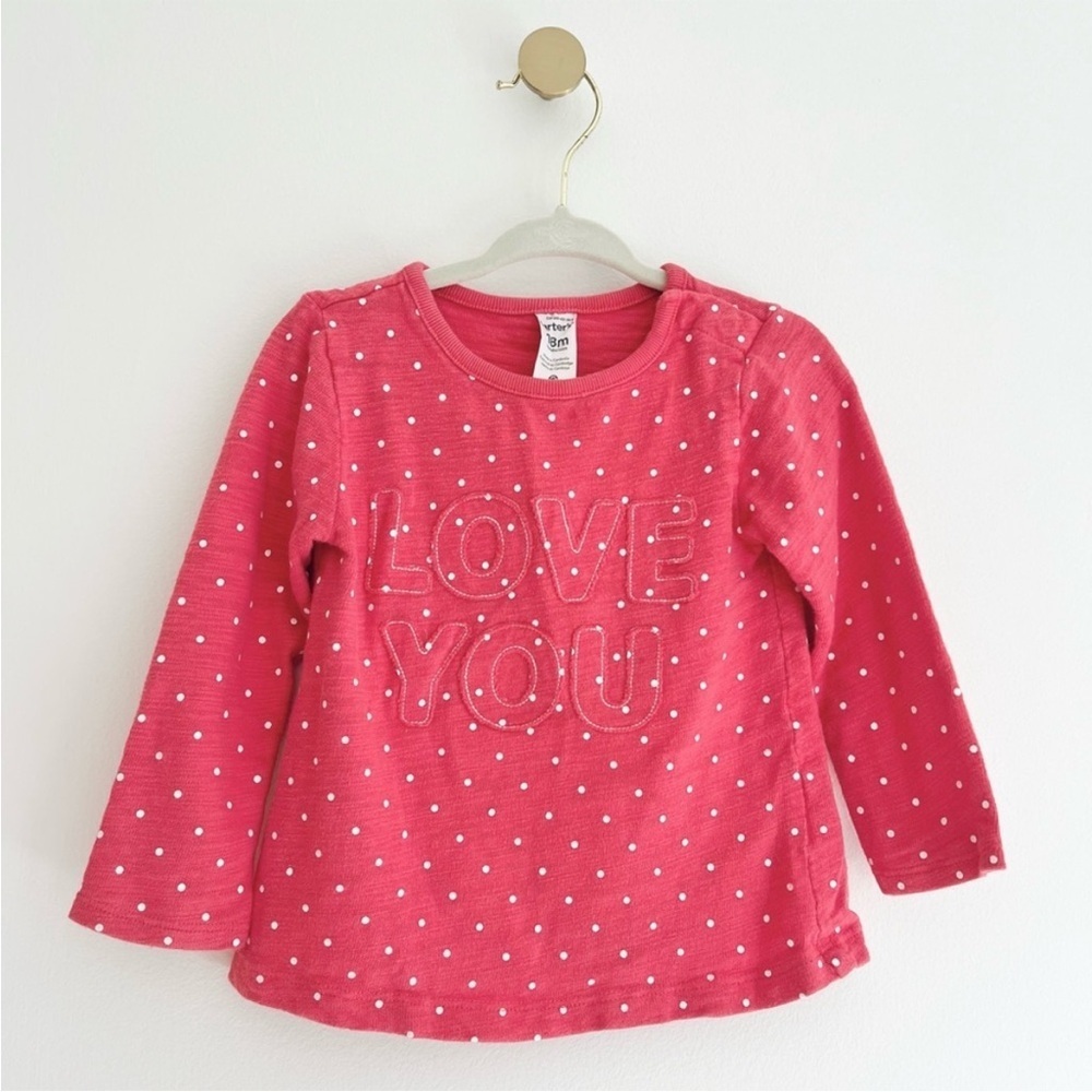 Carter's Baby Girl 18 Months Pink Polka Dot Long Sleeve Tee with LOVE YOU Design - Picture 5 of 5